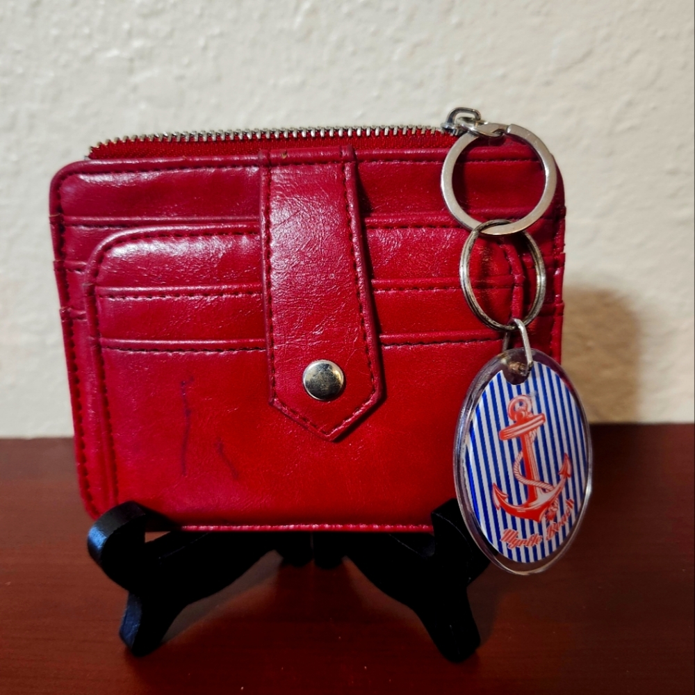 Red Leather Wallet with Keychain